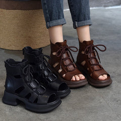 Genuine Platform Sandals Lace Up Retro Peep Toe Gladiator Sandals