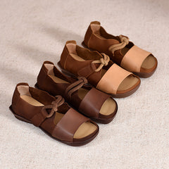 Designer Sommerschuhe Echte Gladiator Sandalen Weicher Strick Retro Klobige Klettschuhe KaffeeNeu/Braun