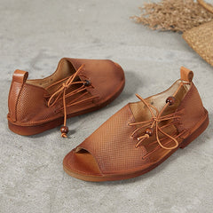 Retro Sandals Soft Lace Up Open Toe Side-stitching Handmade
