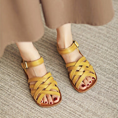 Woven Gladiator Sandals Flat Ankle Strap