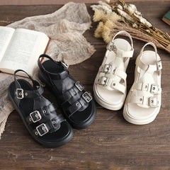 Genuine Comfy Platform Sandals for Lady Buckle Flatforms Black/Beige