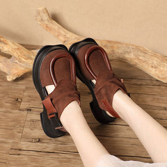 Echte Plateau Slingback Sandalen Seitlicher Knopf Retro Blockabsatz