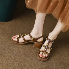 Sheepskin Rivet 67mm Block Heel Gladiator Sandals