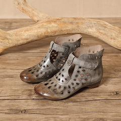 Perforated Boots T Strap Gladiator Sandals