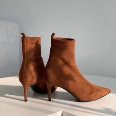 Botas clásicas de punta puntiaguda, botas de tacón alto elásticas de ante