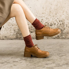 Brogue Oxfords & Tie Shoes Normal Fit Mid Heel Brown/Black