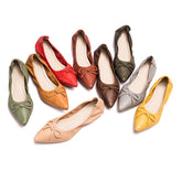 Sheepskin Point Toe Ballet Flats Yellow/Deep Green/Coffee/Red/Pink/Grey/Red Brown/Green/Deep Apricot/