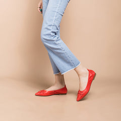 Ballerinas mit spitzer Spitze aus Schaffell Gelb/Dunkelgrün/Kaffee/Rot/Pink/Grau/Rotbraun/Grün/Dunkelapricot/