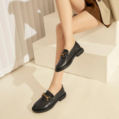 Retro Chunky Loafers Weiche Plaid Echte Plattform Schuhe Runde Zehe Metall Kette