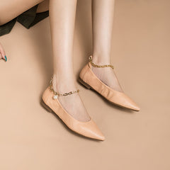 Sheepskin Point Toe Ballet Flats Apricot/Pink/Black/Red