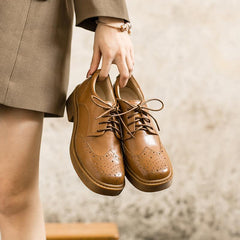 Brogue Oxfords & Tie Shoes Normal Fit Mid Heel Brown/Black