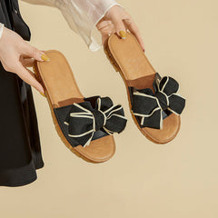 Sweet Bow Slippers Soft Comfy Black/Off white
