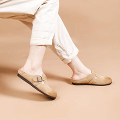 Buckle-fastening Detailed Suede Mules Backless Sandals 5 Colors