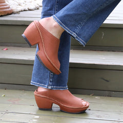 Genuine Block Heel Slippers Peep Toe Slingbacks Sandals