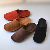 Pantuflas retro hechas a mano con punta redonda, estilo Mori Girl, planas e informales, para verano, color café, rojo, albaricoque y negro.