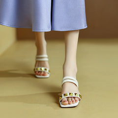 Sheepskin Rivet 55mm Kitty Heel Gladiator Sandals