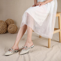 Handgemachte Pantoletten mit Kuhfell-Schleife und spitzer Zehenpartie, zum Reinschlüpfen, flache Schuhe für Damen, Hausschuhe