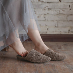 Handgefertigte Hausschuhe Klassische Schaffell Webschuhe Schwarz/Grau