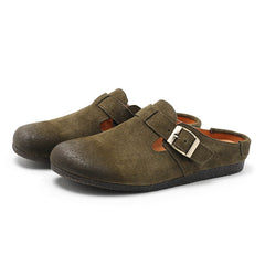 Buckle-fastening Detailed Suede Mules Backless Sandals 5 Colors
