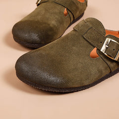 Buckle-fastening Detailed Suede Mules Backless Sandals 5 Colors