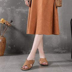 Handmade Cowhide Sandals Soft Comfy Casual Slippers Coffee/Apricot