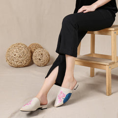 Handgemachte Retro bemalte Lotus Hausschuhe mit spitzer Zehenpartie