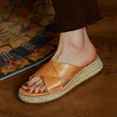 Sandalias con tiras en X hechas a mano, pantuflas casuales suaves y cómodas