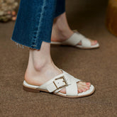 Handgemachte Sommer Hausschuhe Apricot Braun/Off white