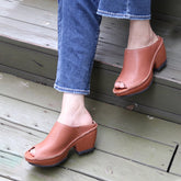 Echte Hausschuhe mit Blockabsatz, Peep-Toe-Slingback-Sandalen