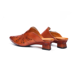 Retro Style Pointed-Toe Mules Block Heels Coffee/Grey