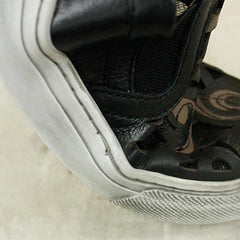 Hand-Printing Sneakers Calf Low Wedge Walking Shoes Flats Black/Khaki