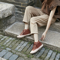 Flatform High-top Perforated Sneakers Fringed Detail