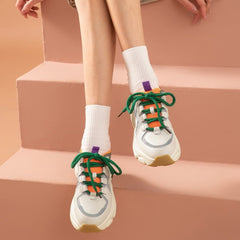 Chunky Sneakers Cow Mesh Retro Casual Shoes Platform Lace-Up Trainers