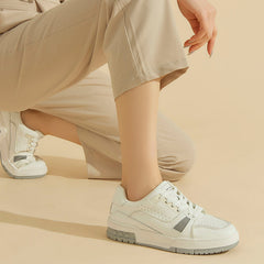 Casual Genuine Sneakers für Damen - Weißer Farbblock mit Grün/Grau