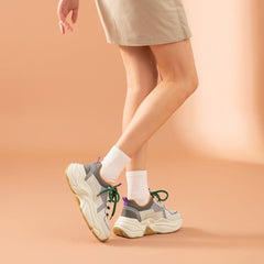 Chunky Sneakers Cow Mesh Retro Casual Shoes Platform Lace-Up Trainers