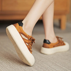 Perforierte Plateau-Sneakers Low-Top zum Schnüren