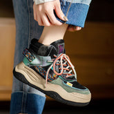 Platform Sneakers High-top Lace Up Contrast Color