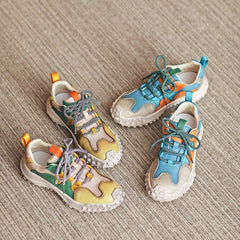 Plateau-Sneakers Reifensohle Low-Top Schnürschuh Kontrastfarbe