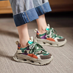 Plateau-Sneaker Low-Top Schnürer Kontrastfarbe