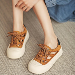 Perforierte Plateau-Sneakers Low-Top zum Schnüren