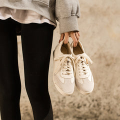 Handgemachte weiche weiße Schuhe Schnürschuhe Sneakers Designer Schuhe Schwarz/Beige/Deep Apricot