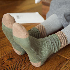 Retro-Baumwollstrümpfe im Colorblocking-Design, lockere Mori-Girl-Socken, wadenlang, für Herbst/Winter, 5 Farben