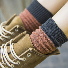 Retro-Baumwollstrümpfe im Colorblocking-Design, lockere Mori-Girl-Socken, wadenlang, für Herbst/Winter, 5 Farben