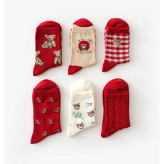 Roter Bär Retro Baumwollstrümpfe Wadenlang Weihnachtsgeschenke Serie 6 Paar