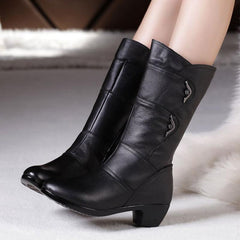 Genuine Leather Boots With Plush