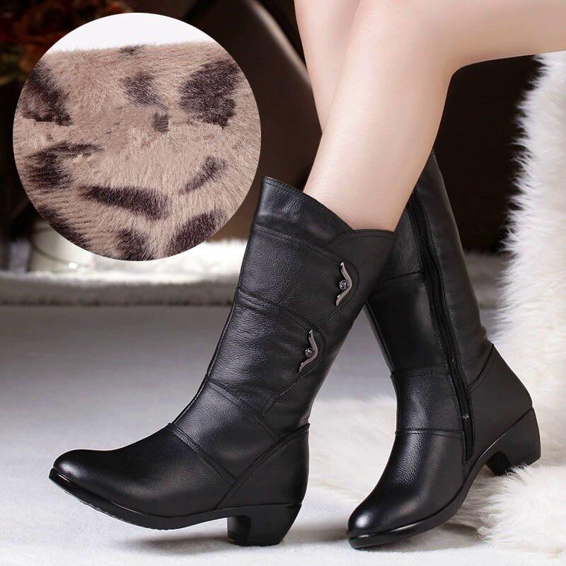 Genuine Leather Boots With Plush