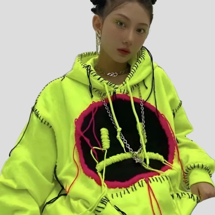 Sudadera unisex con cara sonriente y triste Y2K