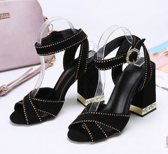 Black Suede Block Heel Sandals