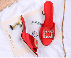 Rhinestone Square Buckle Embellished High Heel Sandals