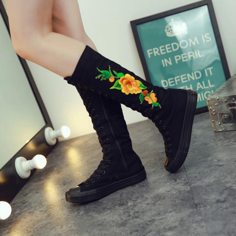 Casual Canvas High Shoes With Embroidery